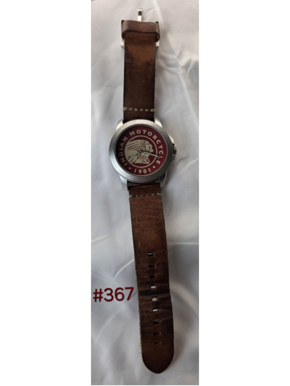 Indian Motorcycle 1901 Men’s Watch – Maroon Dial, Leather Band, Quartz #367